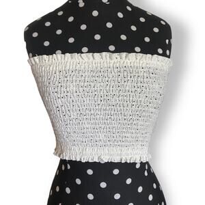 Shein Womens Tube Top Size Small Cream Eyelet Gathered Strapless Lace